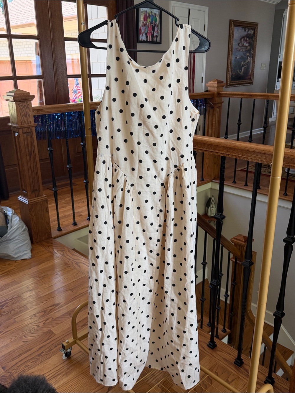 Ladies Sleeveless Polka Dot Maxi Dress in Cream and Black like new XL